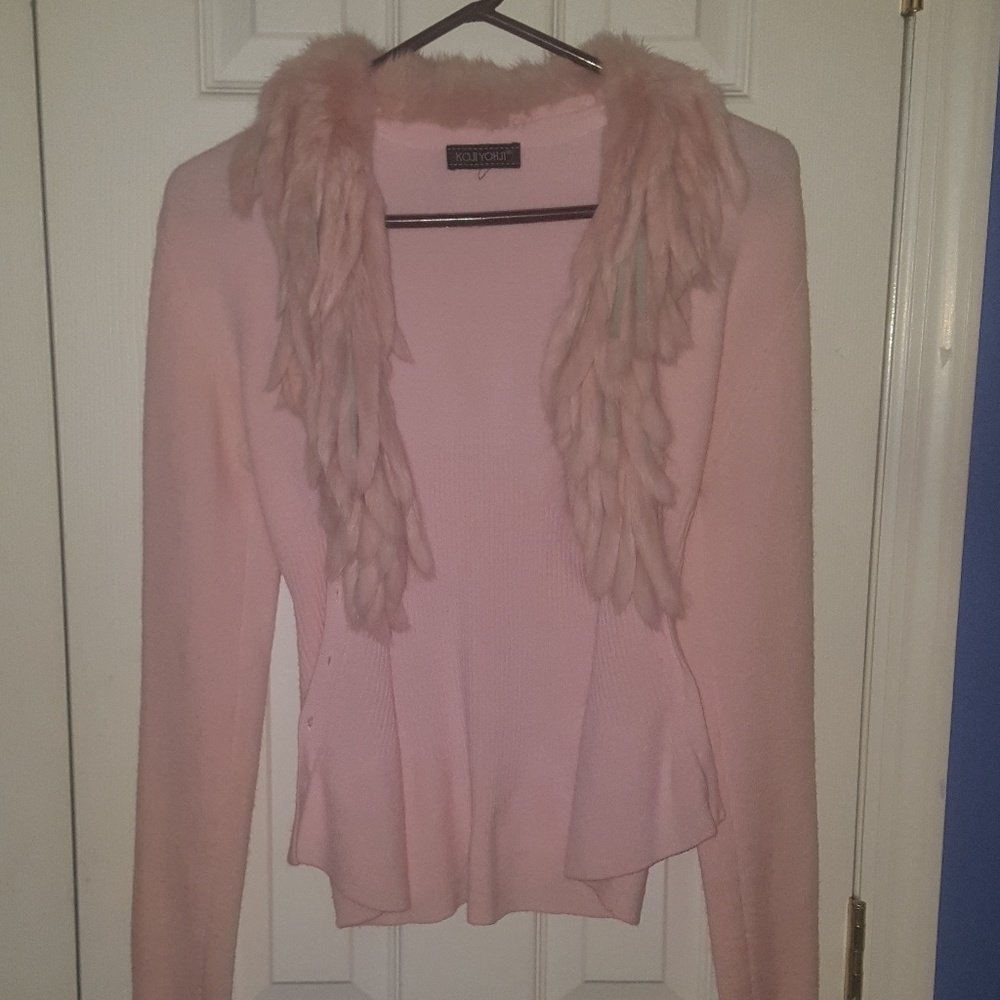 Fink Fur Trim Cardigan Sweater Small
